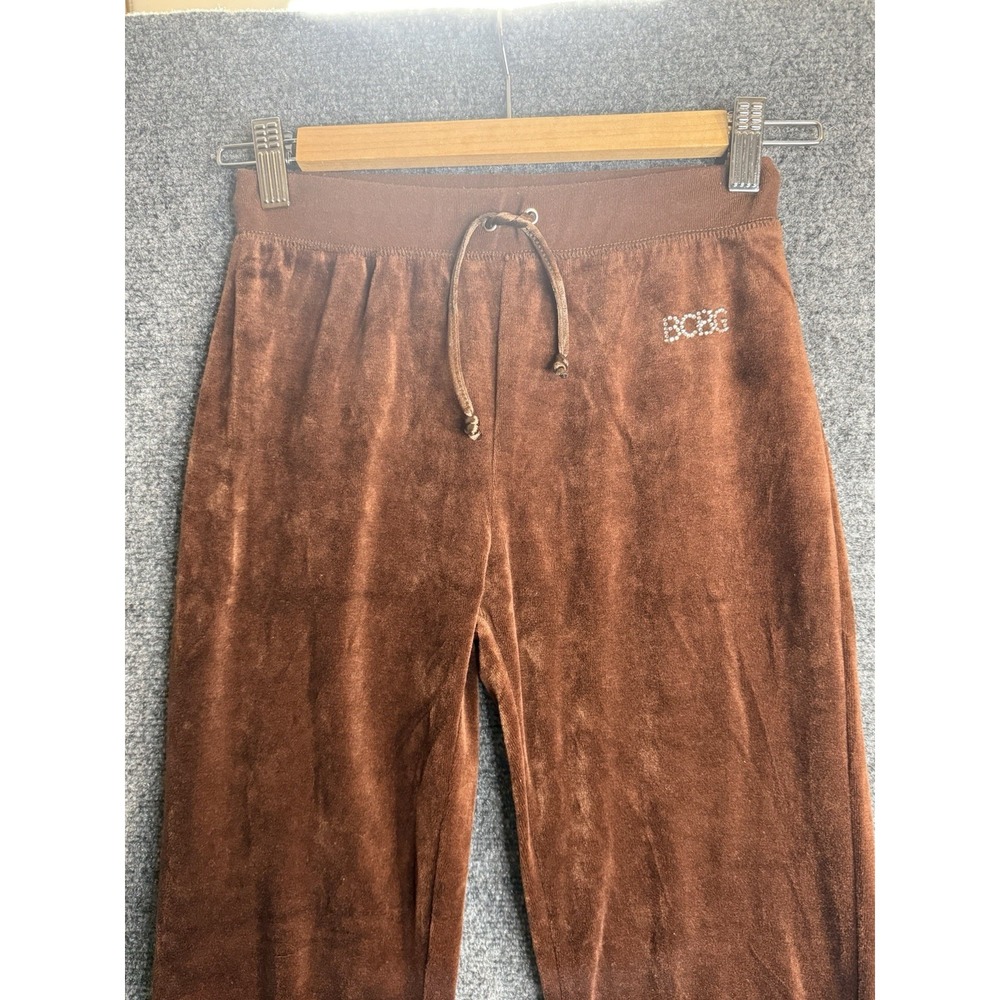 Vintage Y2K Brown Rhinestone Embellished Embroidered BCBG Velour Pants Size 12 - Picture 3 of 8